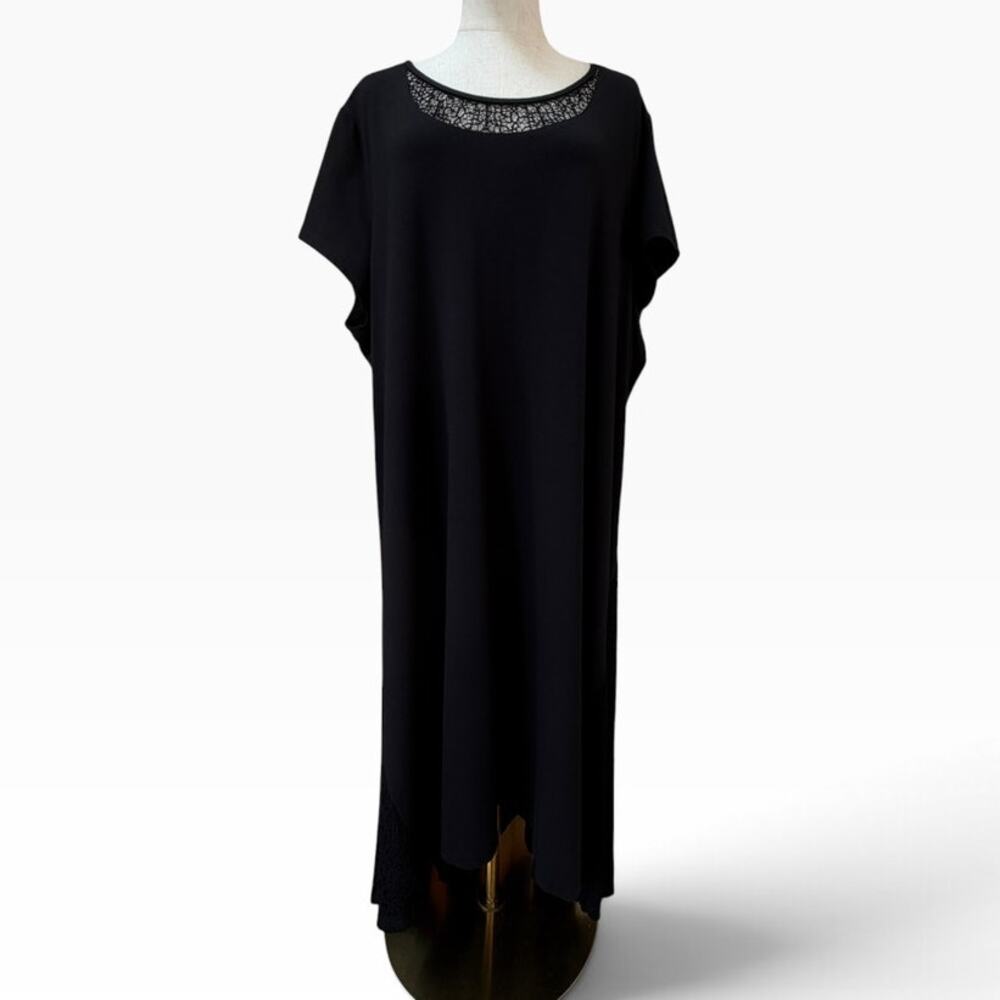 H by Halston Black Lace Trim Knit Maxi Dress 3XP Plus Petite